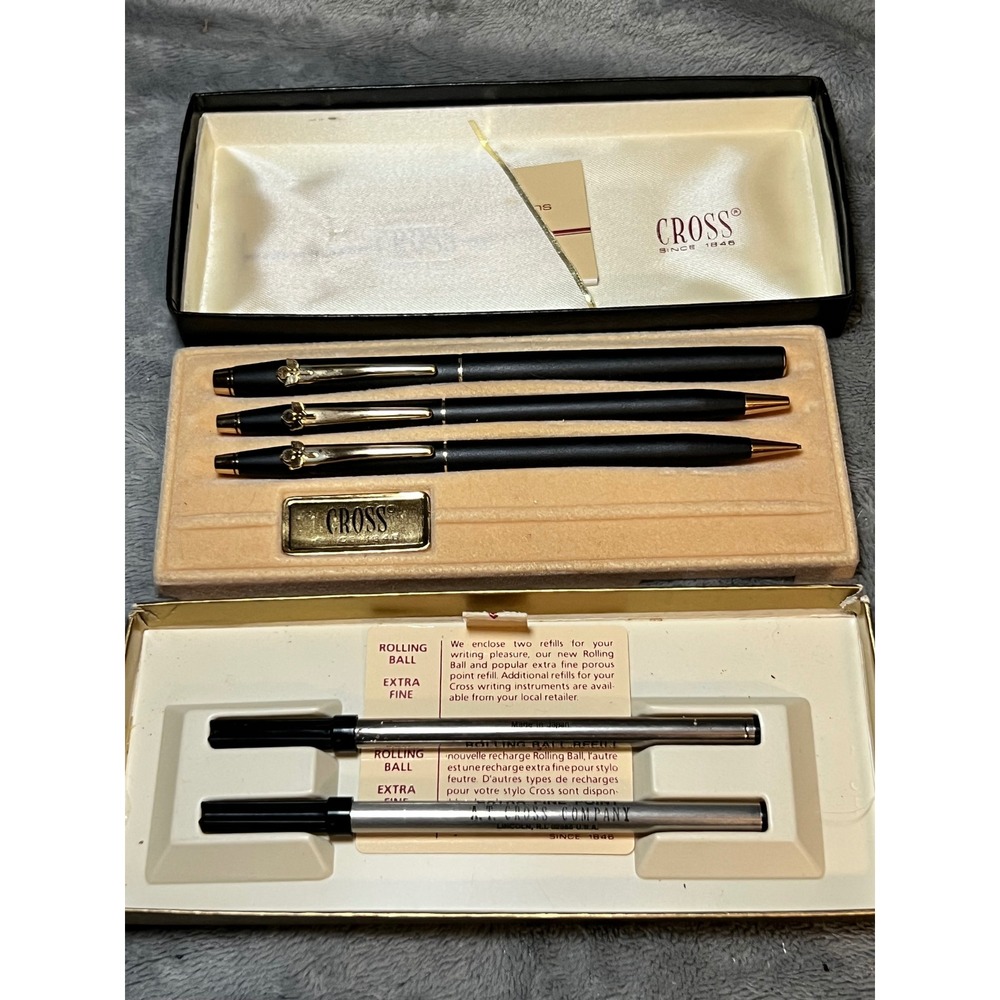 Cross Classic Black 2515 Trio Pen Pencil Selectip 23K Gold Trim Box Refills